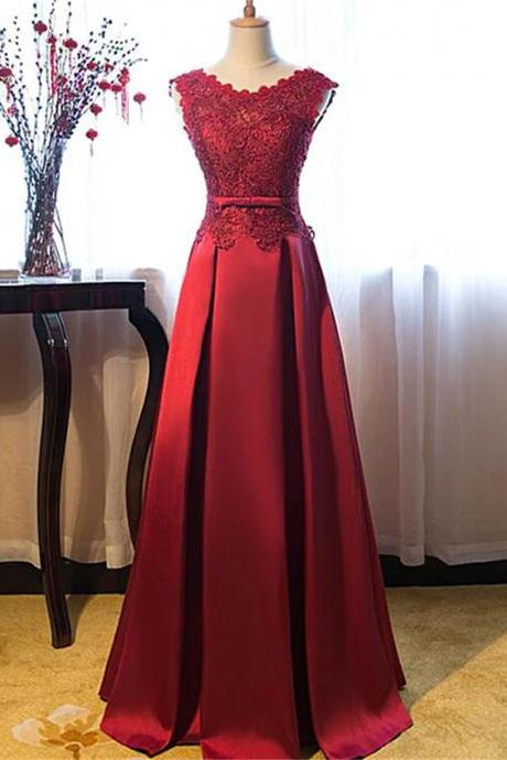 Beautiful Dark Red Lace Long Junior Prom Dress Lace Top Party Dress Sa714