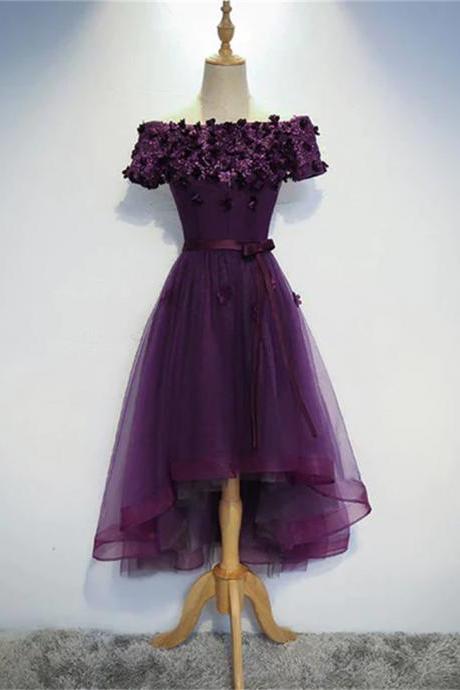 Dark Purple High Low Formal Dress Cute Party Dresses Sa733