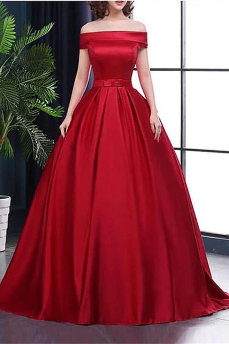 Red Off Shoulder Satin Junior Prom Dress Sweet Red Formal Gown Sa736