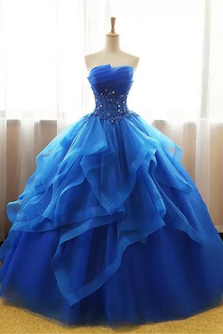 Royal Blue Tulle Prom Gown Handmade Sweet Party Dress Sa742