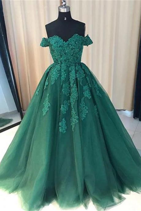 Green Off Shoulder Ball Gown Party Dress Gorgeous Tulle Evening Formal Dress Sa752