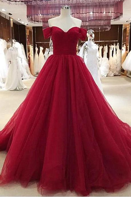 Beautiful Wine Red Off Shoulder Sweetheart Long Formal Gown Red Party Dress Sa754