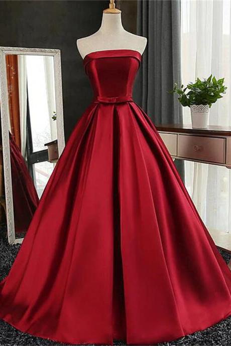 Beautiful Satin Scoop Floor Length Ball Prom Dress Dark Red Sweet 16 Gown Sa756