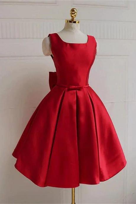Red Satin Backless Short Party Dress Red Homecoming Dresses Sa757