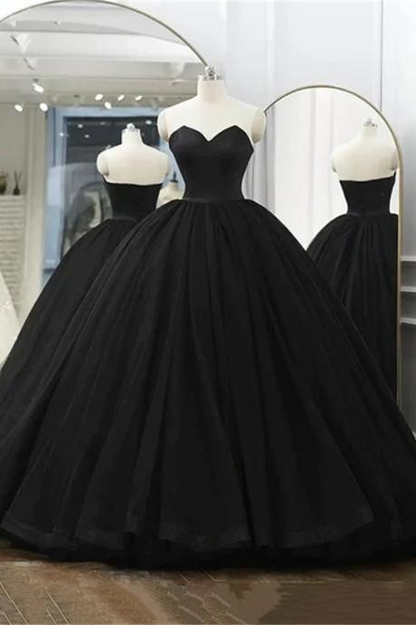 Black Tulle Sweetheart Ball Gown Sweet 16 Dress Black Long Formal Dress Sa767