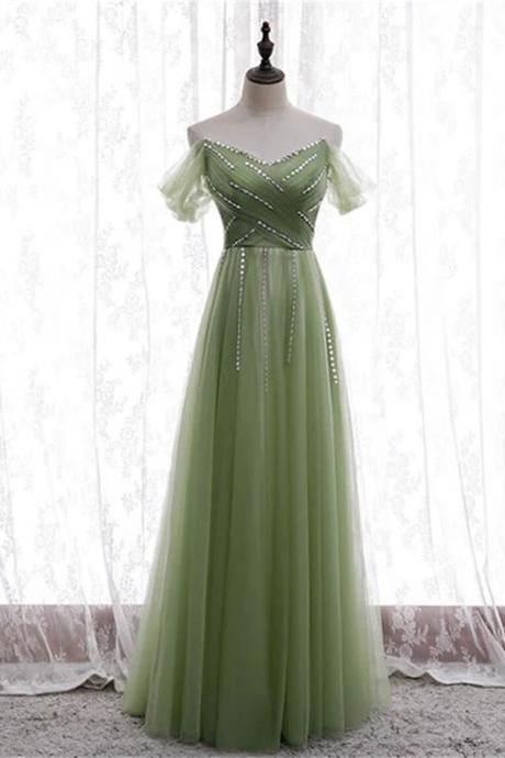 Light Green Beaded Sweetheart Long Party Dress Green Formal Dress Prom Dress Sa772