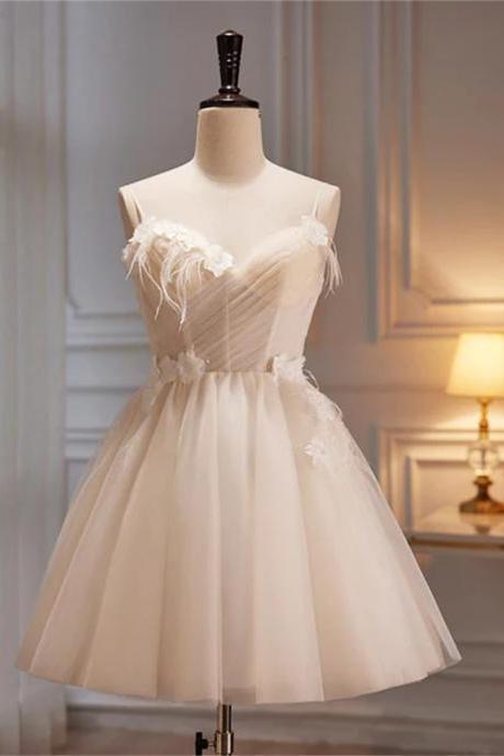 Ivory Tulle Short Homecoming Dress With Flowers Ivory Short Prom Dress Sa773