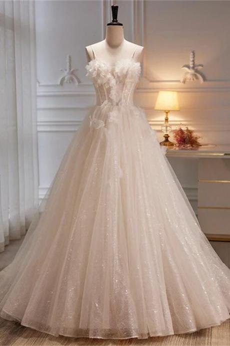 Ivory Tulle With Flowers Sweetheart A-line Long Prom Dress Elegant Formal Dress Sa775