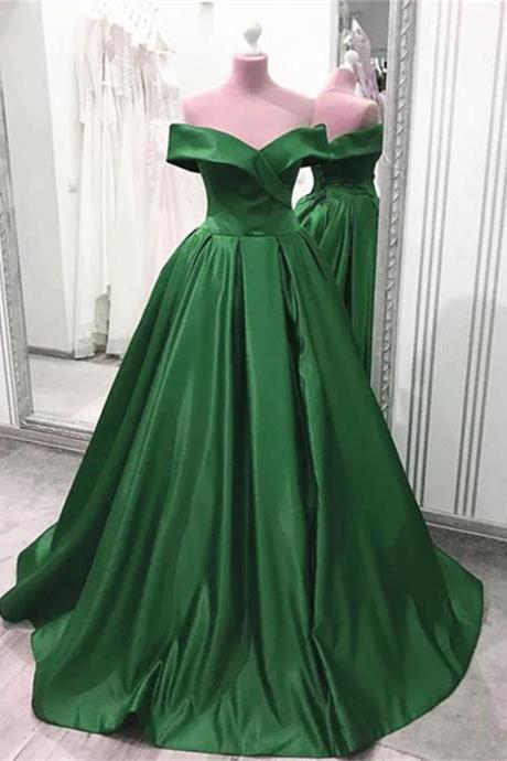Green Sweetheart A-line Satin Floor Length Prom Dress Green Evening Dress Sa783