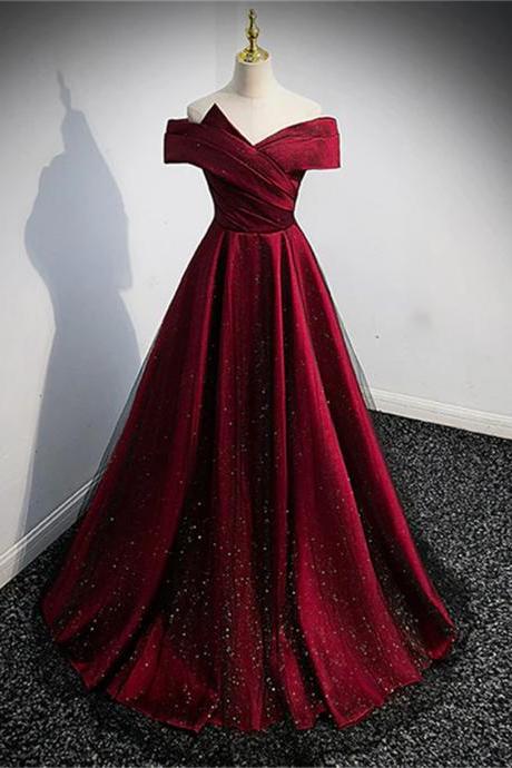 Black And Red Satin Off Shoulder Long Junior Prom Dress A-line Satin Party Dress Sa791