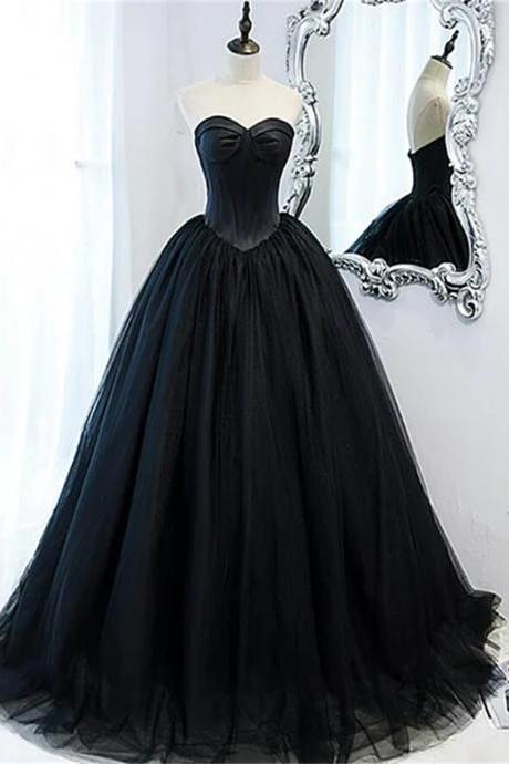 Black Ball Gown Sweetheart Satin And Tulle Formal Gown Black Party Dresses Sa797