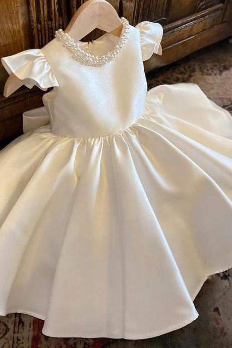 Satin Princess Dress Skirt Baby One Year Dress Girls Day Dress Korean Flower Girl Dress Children&amp;#039;s Clothing Fk01