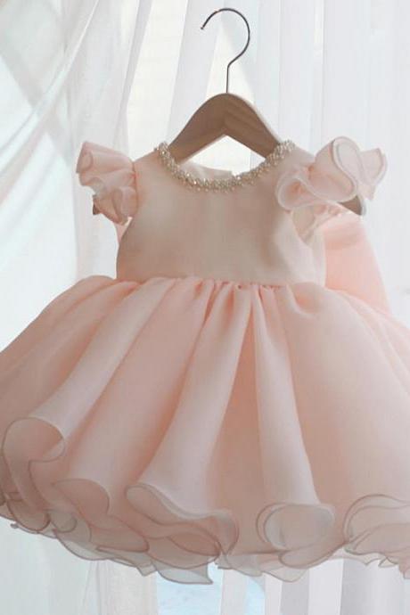 Children&amp;#039;s Dress One-year-old Dress Baby Girl Foreign Style Pink Princess Dress Piano Performance Costume Fluffy Yarn Flower Girl