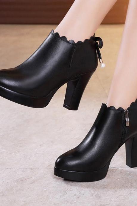 Autumn And Winter Short Boots High Heels Thick Heel Waterproof Platform Spring And Autumn Large Size H185