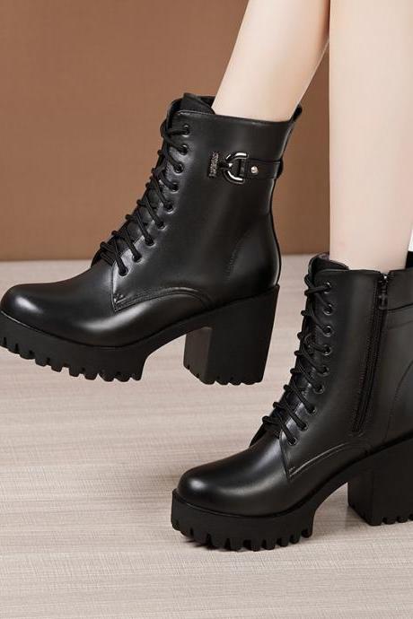 High-heeled Thick-heeled Martin Boots Women&amp;#039;s Thick-soled Waterproof Platform Autumn And Winter Thick-soled Waterproof Platform