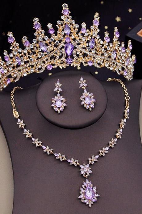 Gorgeous Bridal Jewelry Sets For Women Tiaras Crown Sets Choker Necklace Earrings Wedding Dress Bride Jewelry Set Accessory Je06