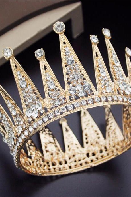Royal Queen Crown Full Circle Rhinestone Metal Tiaras And Crowns Bridal Diadem Headdress Wedding Hair Jewelry Head Ornaments Je09