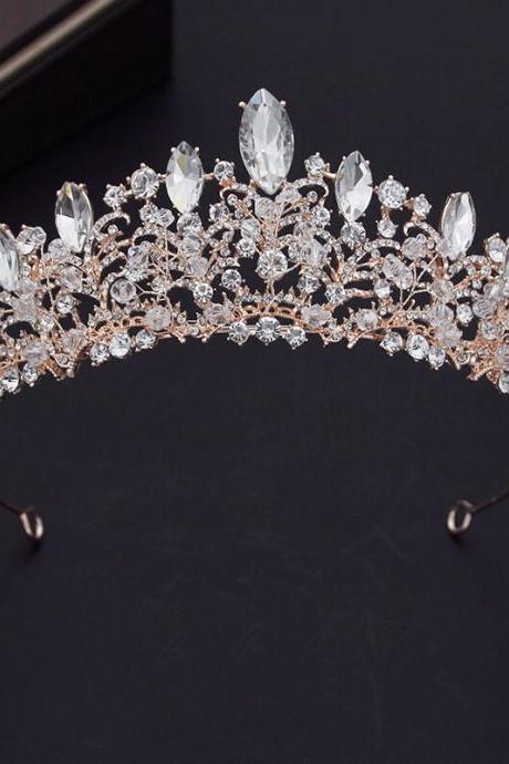 Luxury Handmade Beads Crystal Tiaras Wedding Crown Bridal Hair Jewelry Royal Queen Bride Diadem Headdress Head Ornaments Je10