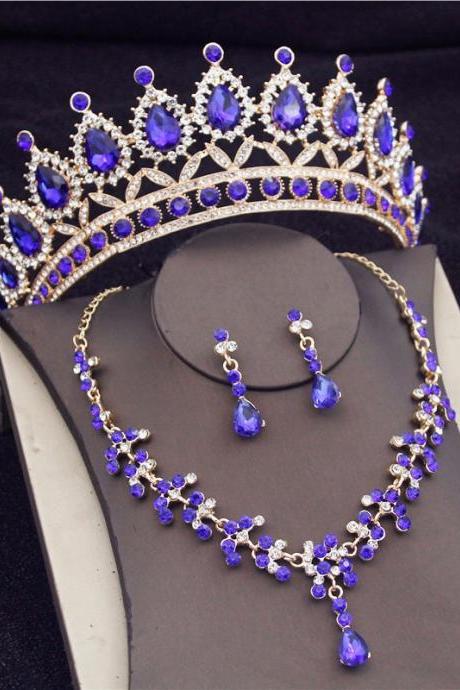 Gorgeous Crystal Bridal Jewelry Sets Fashion Tiaras Earrings Necklaces Set For Women Wedding Dress Crown Necklaces Earring Set Je12