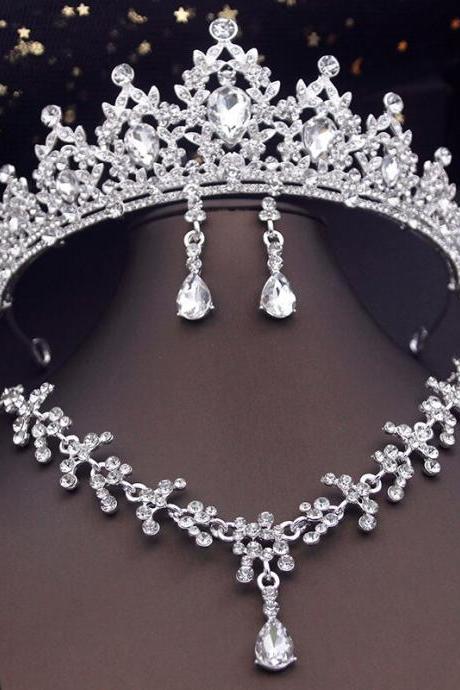Princess Crown Bridal Jewelry Sets For Girls Blue Tiaras Choker Necklace Sets Bride Wedding Dress Prom Jewelry Accessories Je22