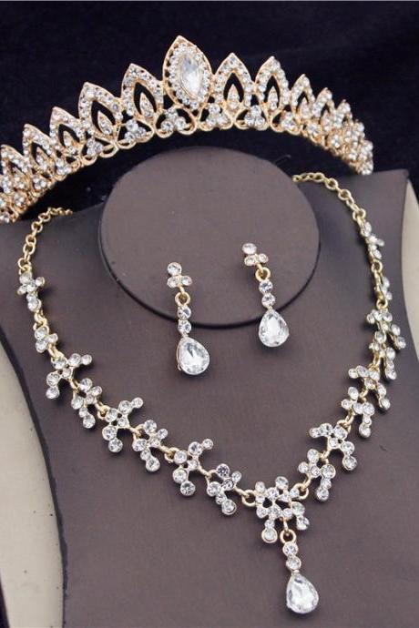 Fashion Crystal Wedding Bridal Jewelry Sets Women Bride Tiara Crowns Earring Necklace Wedding Jewelry Accessories Je52