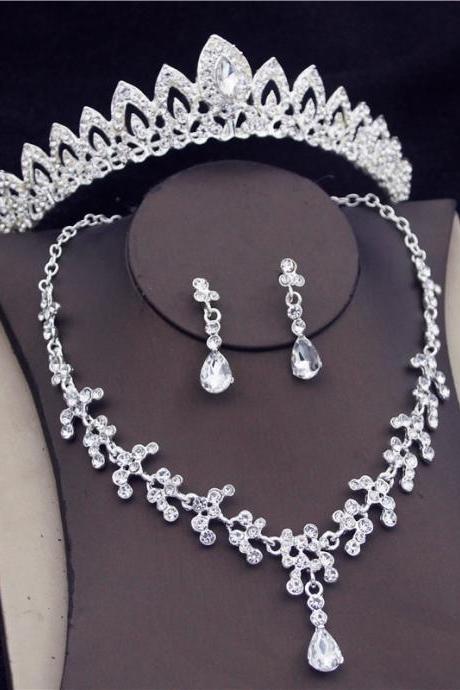 Fashion Crystal Wedding Bridal Jewelry Sets Women Bride Tiara Crowns Earring Necklace Wedding Jewelry Accessories Je53