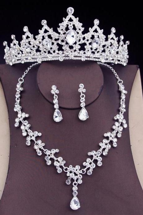 Fashion Crystal Wedding Bridal Jewelry Sets Women Bride Tiara Crowns Earring Necklace Wedding Jewelry Accessories Je54