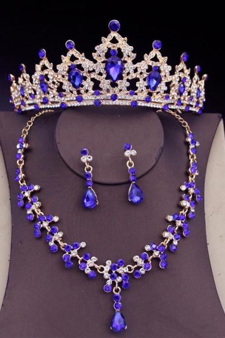 Fashion Crystal Wedding Bridal Jewelry Sets Women Bride Tiara Crowns Earring Necklace Wedding Jewelry Accessories Je56