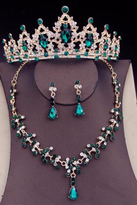 Fashion Crystal Wedding Bridal Jewelry Sets Women Bride Tiara Crowns Earring Necklace Wedding Jewelry Accessories Je57