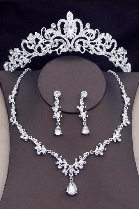 Fashion Crystal Wedding Bridal Jewelry Sets Women Bride Tiara Crowns Earring Necklace Wedding Jewelry Accessories Je59