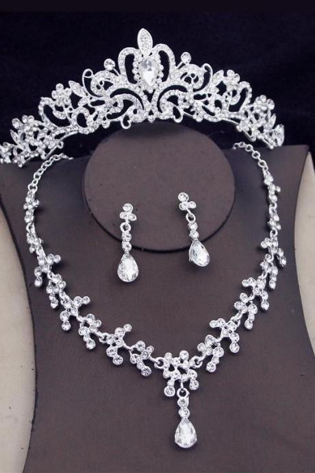 Fashion Crystal Wedding Bridal Jewelry Sets Women Bride Tiara Crowns Earring Necklace Wedding Jewelry Accessories Je60