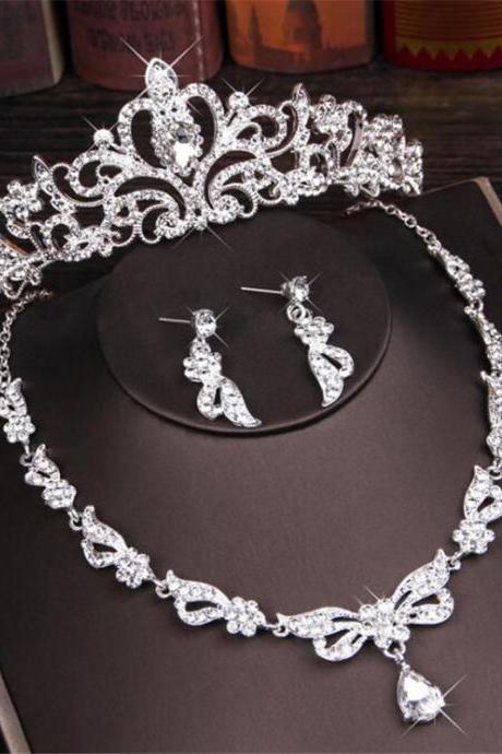 Fashion Crystal Wedding Bridal Jewelry Sets Women Bride Tiara Crowns Earring Necklace Wedding Jewelry Accessories Je61