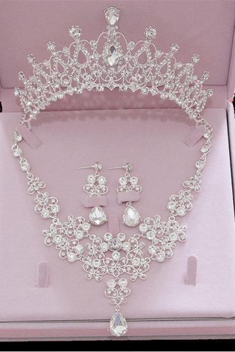 Fashion Crystal Wedding Bridal Jewelry Sets Women Bride Tiara Crowns Earring Necklace Wedding Jewelry Accessories Je62