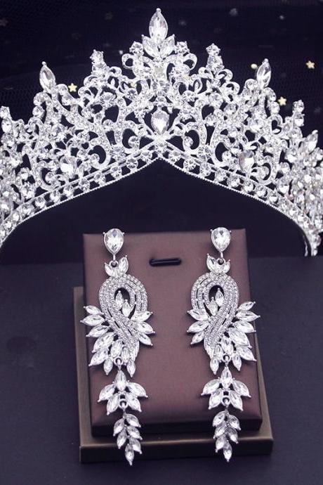 Bridal Wedding Crown With Earrings Bride Diadem Princess Evening Tiaras And Crowns Jewelry Hair Accessories Je72