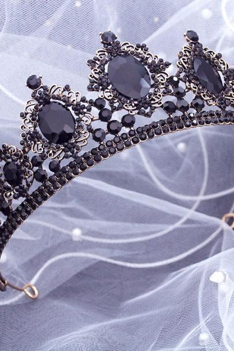 Black Rhinestone Crystal Tiaras And Crowns Bridal Diadema Bride Headdress Prom Wedding Crown Hair Jewelry Je82