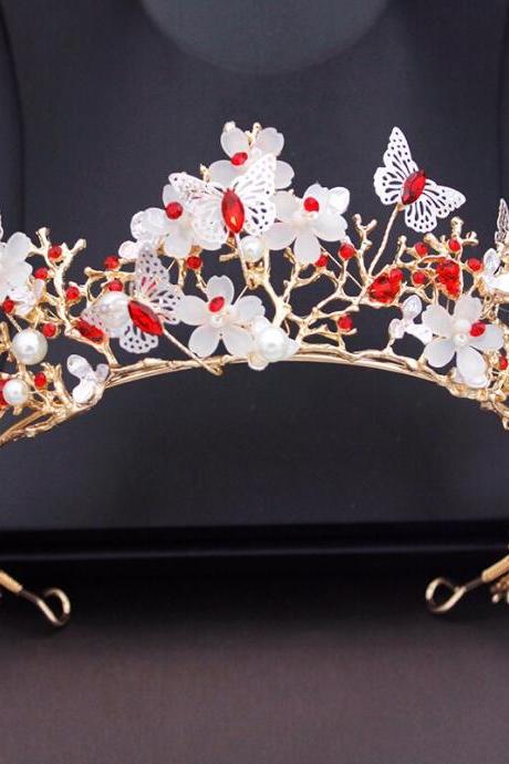 Princess Flower Wedding Crown Rhinestone Imitation Pearls Butterfly Tiaras Hairband Bridal Prom Hair Jewelry Je92