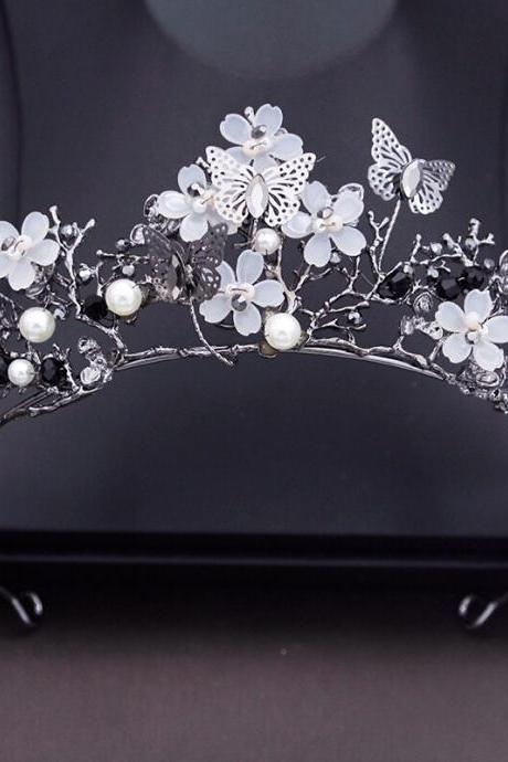 Princess Flower Wedding Crown Rhinestone Imitation Pearls Butterfly Tiaras Hairband Bridal Prom Hair Jewelry Je95