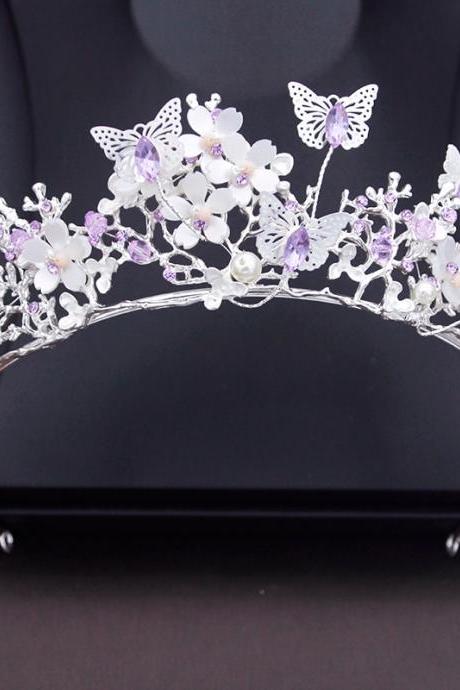 Princess Flower Wedding Crown Rhinestone Imitation Pearls Butterfly Tiaras Hairband Bridal Prom Hair Jewelry Je96