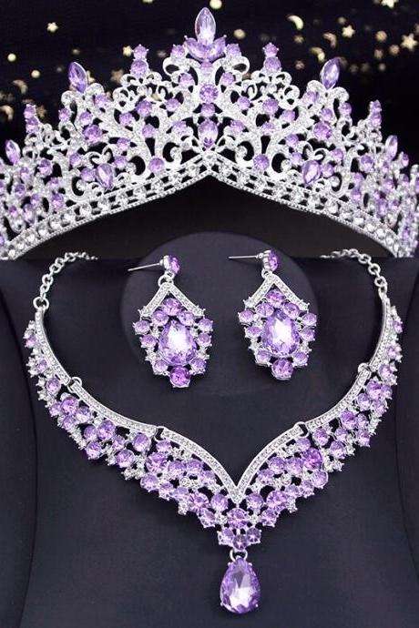 Bride Jewelry Sets Blue Necklace Earring Prom Bridal Wedding Dress Crown Set Costume Accessories Je118