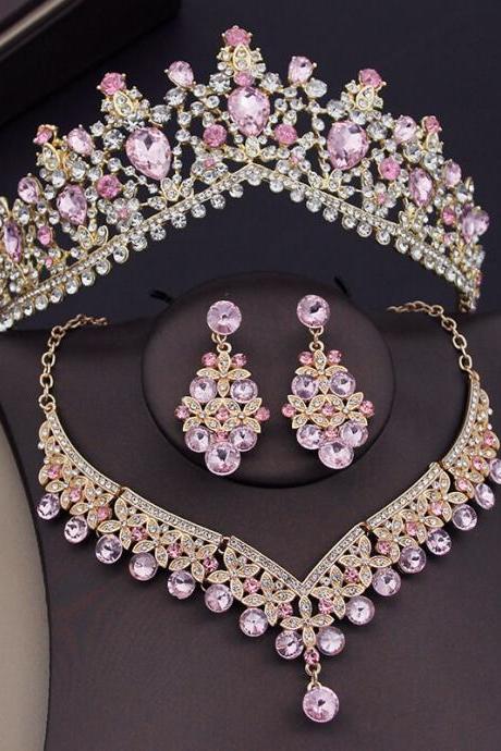 Crystal Bridal Jewelry Sets For Women Tiaras Crown Necklace Sets Bride Earrings Wedding Je121