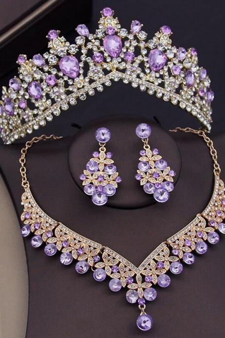 Crystal Bridal Jewelry Sets For Women Tiaras Crown Necklace Sets Bride Earrings Wedding Je122