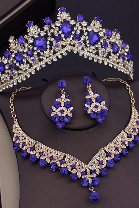 Crystal Bridal Jewelry Sets For Women Tiaras Crown Necklace Sets Bride Earrings Wedding Je123