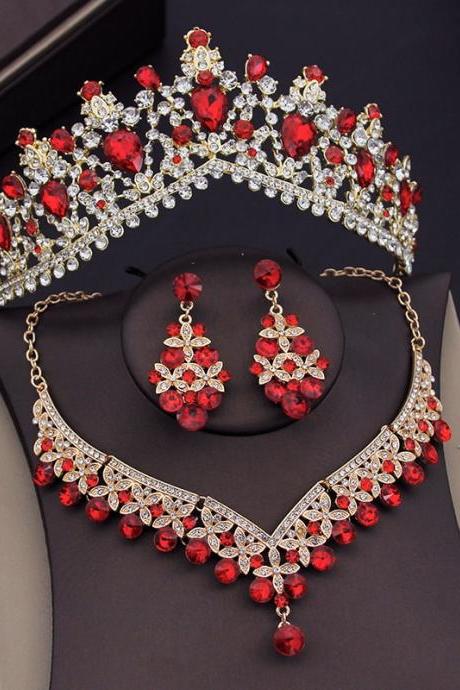 Crystal Bridal Jewelry Sets For Women Tiaras Crown Necklace Sets Bride Earrings Wedding Je124
