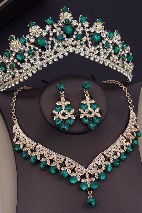 Crystal Bridal Jewelry Sets For Women Tiaras Crown Necklace Sets Bride Earrings Wedding Je125