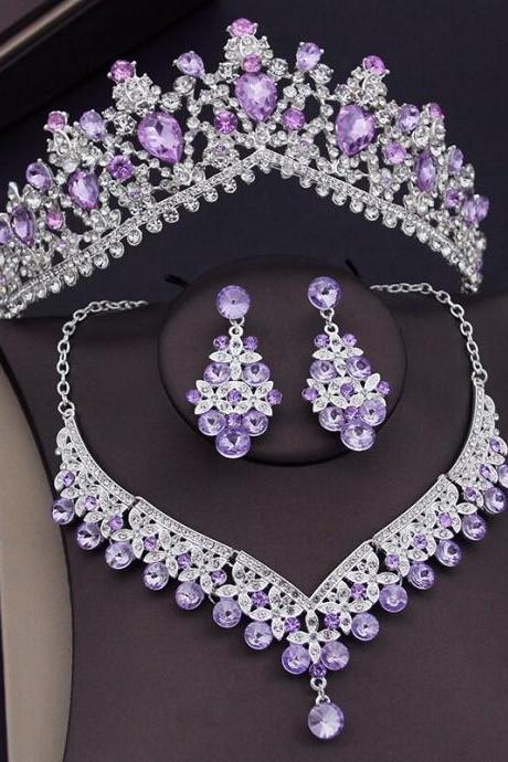 Crystal Bridal Jewelry Sets For Women Tiaras Crown Necklace Sets Bride Earrings Wedding Je126