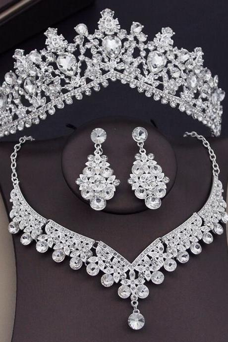 Crystal Bridal Jewelry Sets For Women Tiaras Crown Necklace Sets Bride Earrings Wedding Je127