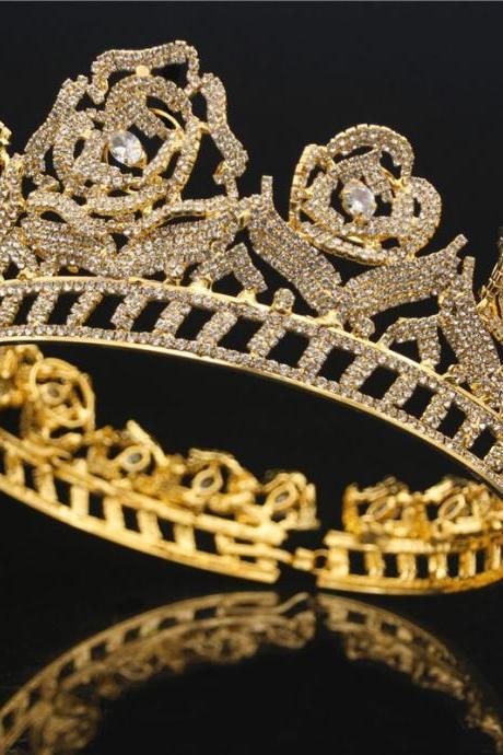 Bride Tiaras Crowns Headdress Flower Rhinestone Headband Queen Diadem Prom Pageant Hair Jewelry Je133