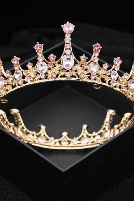 Royal Queen King Round Crystal Wedding Crown Bridal Tiaras And Crowns Diadem Bride Hair Jewelry Je135