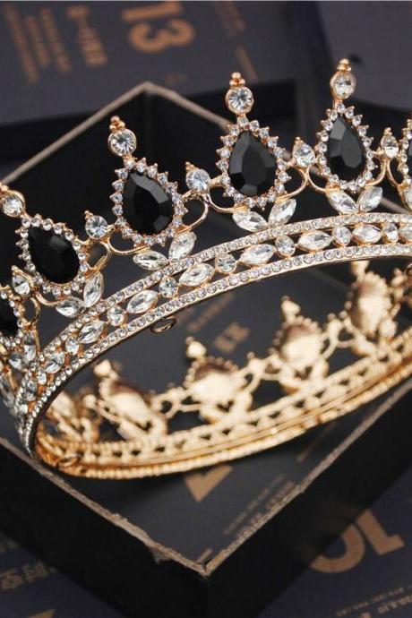 Bride Brown Crystal Queen Metal Golden Tiaras Crowns Bridal Pageant Diadem Head Ornament Wedding Hair Jewelry Je136