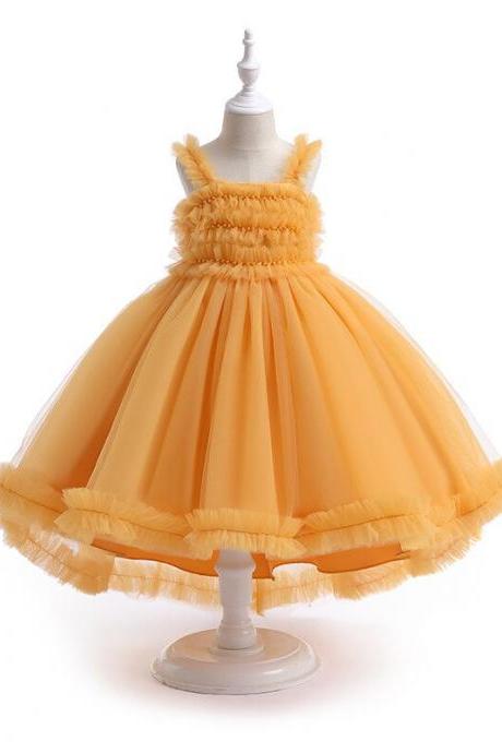 Yellow Flower Girl Dress Children's Dress Children's Fluffy Yarn Dress Girls' Show Host Dress Fk26